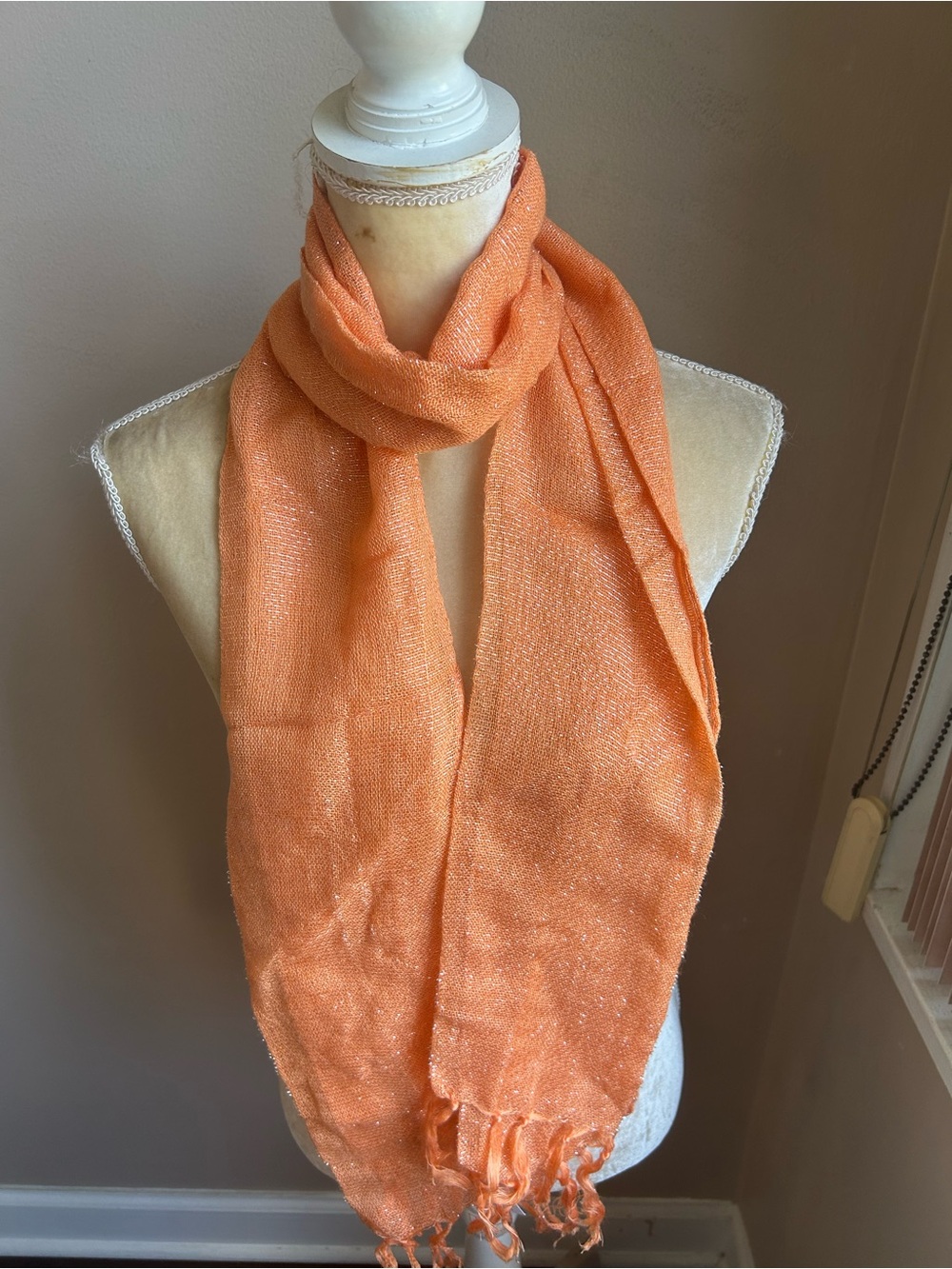 New York & Company Women’s Orange Shimmery Scarf Fringed New 5000-3102